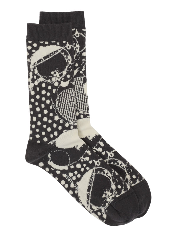 Henrik Vibskov Bird In Face socks for women in black, white, and cream - 1