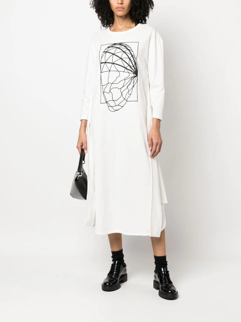 Henrik Vibskov Flute dress in white with black abstract embroidery - 4