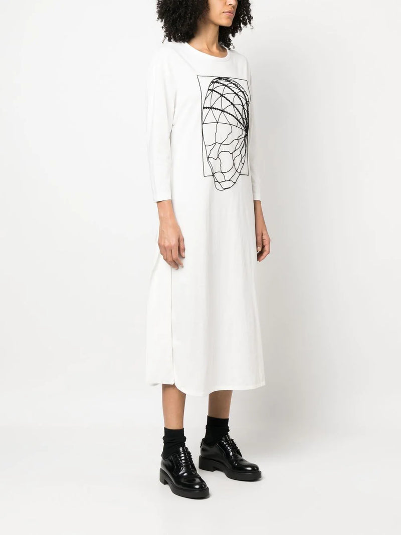 Henrik Vibskov Flute dress in white with black abstract embroidery - 5