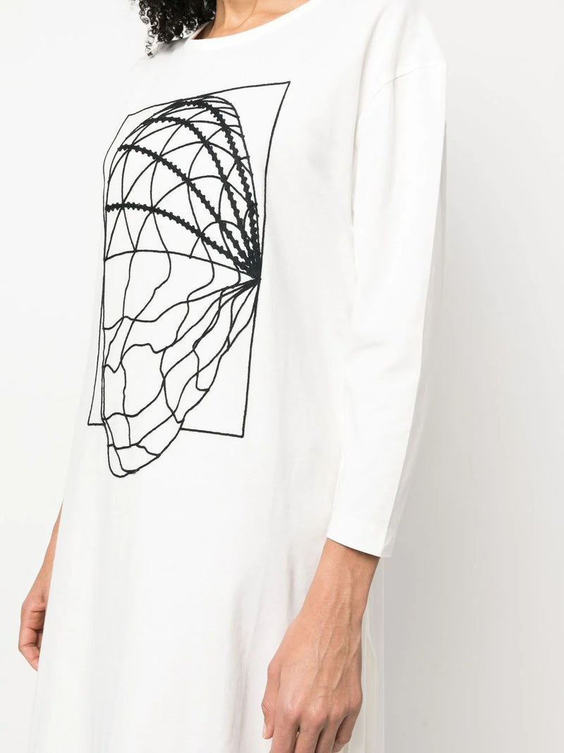 Henrik Vibskov Flute dress in white with black abstract embroidery - 7