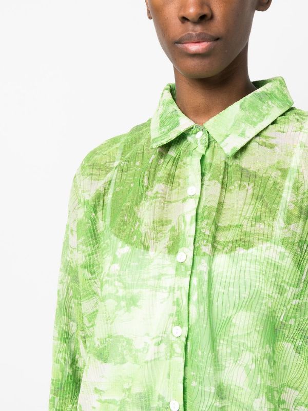 Henrik Vibskov shirt - Short Mesh Plissé Shirt in green riddle print