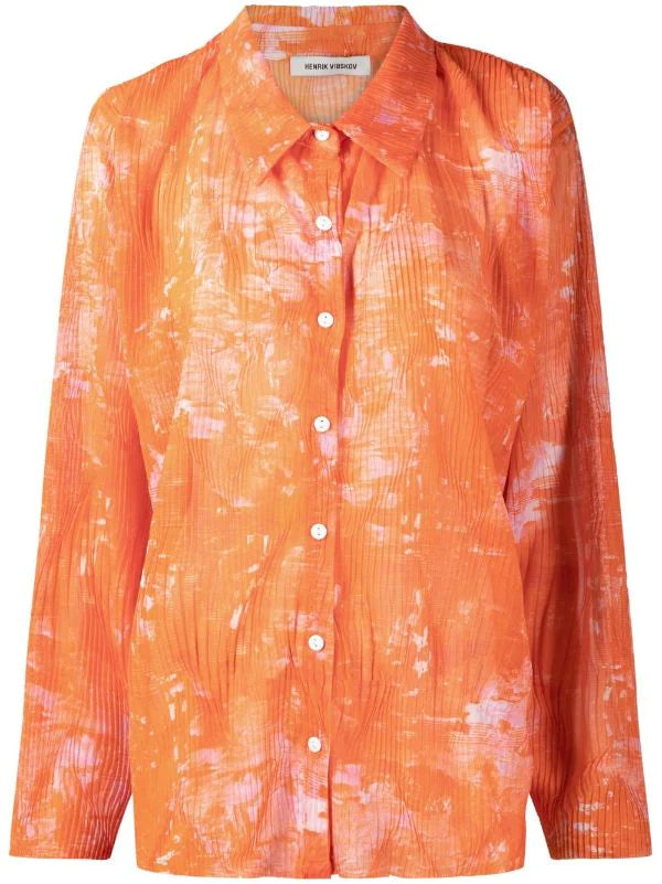 Henrik Vibskov mesh shirt - Short Mesh Plissé Shirt in orange riddle print