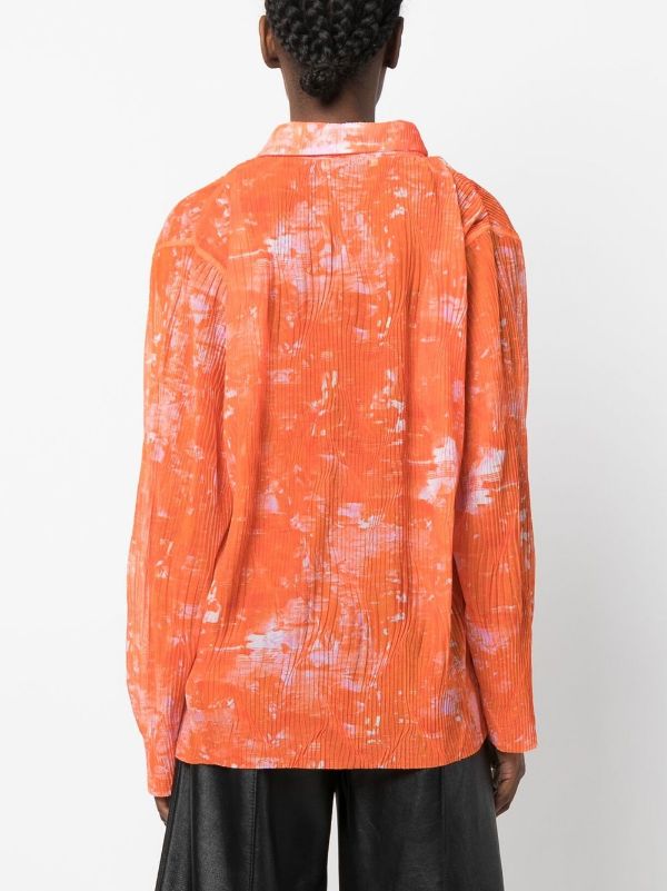 Henrik Vibskov mesh shirt - Short Mesh Plissé Shirt in orange riddle print