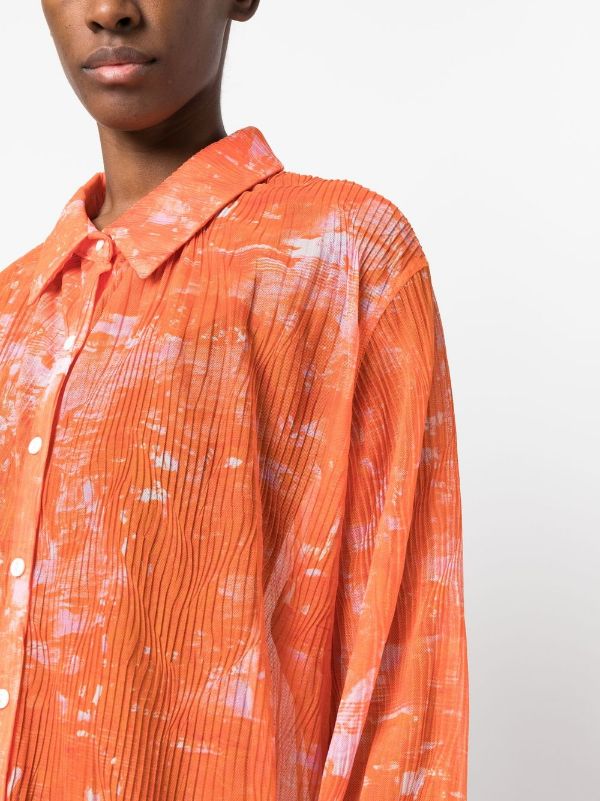 Henrik Vibskov mesh shirt - Short Mesh Plissé Shirt in orange riddle print