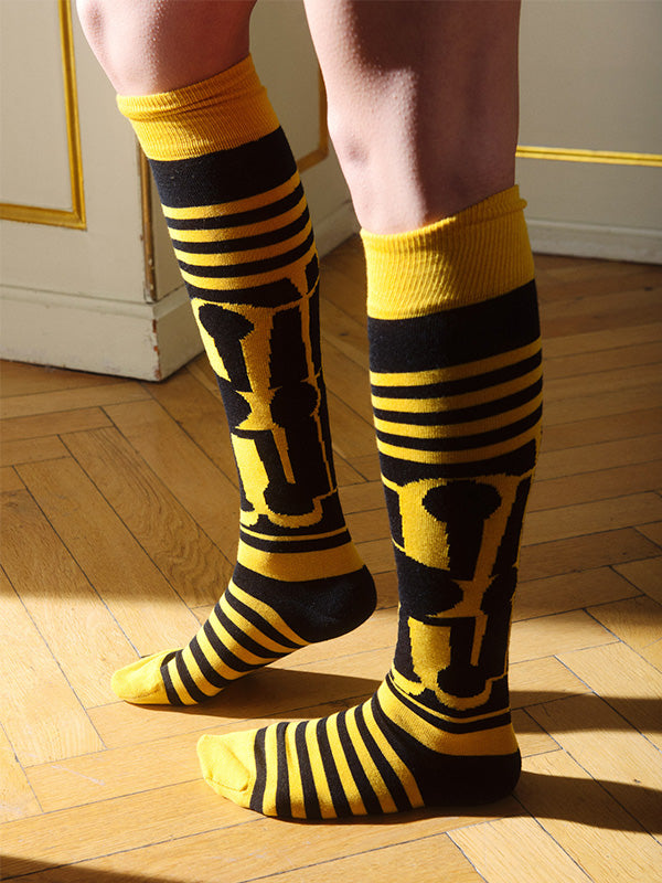 Strongwoman Knee Socks Femme - Black Yellow