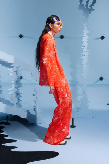 Henrik Vibskov mesh shirt - Short Mesh Plissé Shirt in orange riddle print