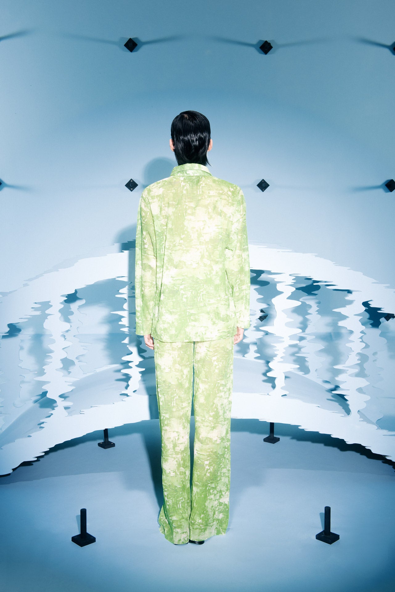 Henrik Vibskov shirt - Short Mesh Plissé Shirt in green riddle print