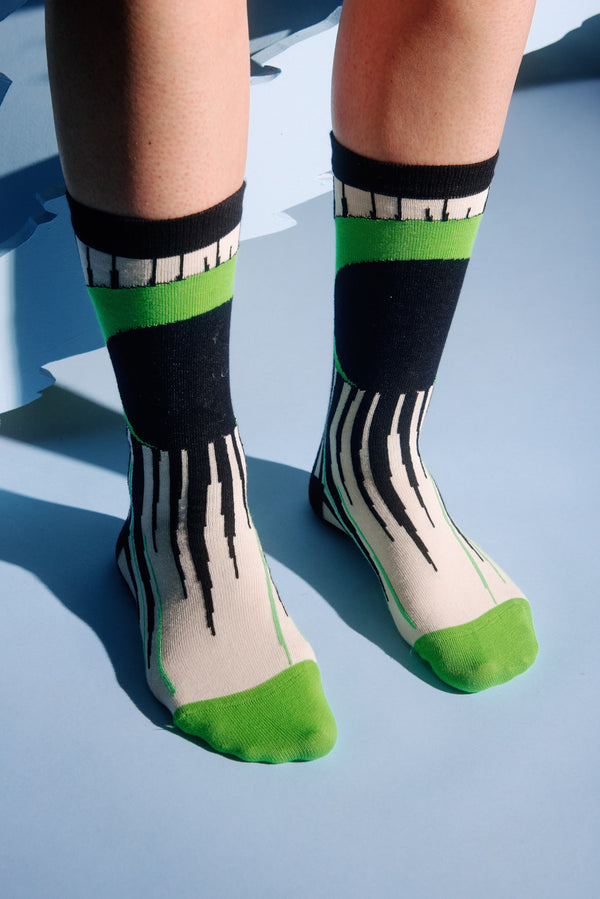 Henrik Vibskov Sundown socks for women in white, black, and green - 2