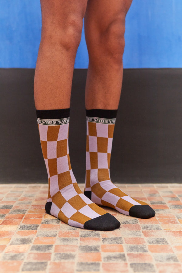 Porcelain Chess Socks Homme - Purple and Brown Chess