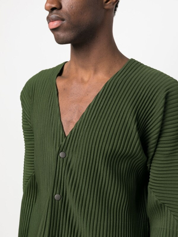 Homme Plissé Issey Miyake | Button Up Cardigan in Dark Olive Green