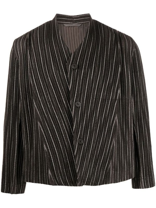 Tweed Pleats Jacket - Black Stripe