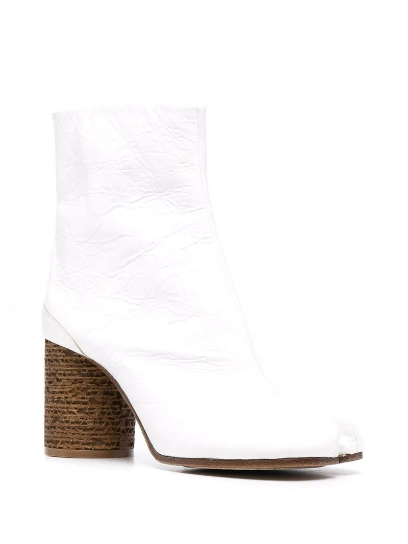 80mm Paper Effect Ankle Tabi Boots - White