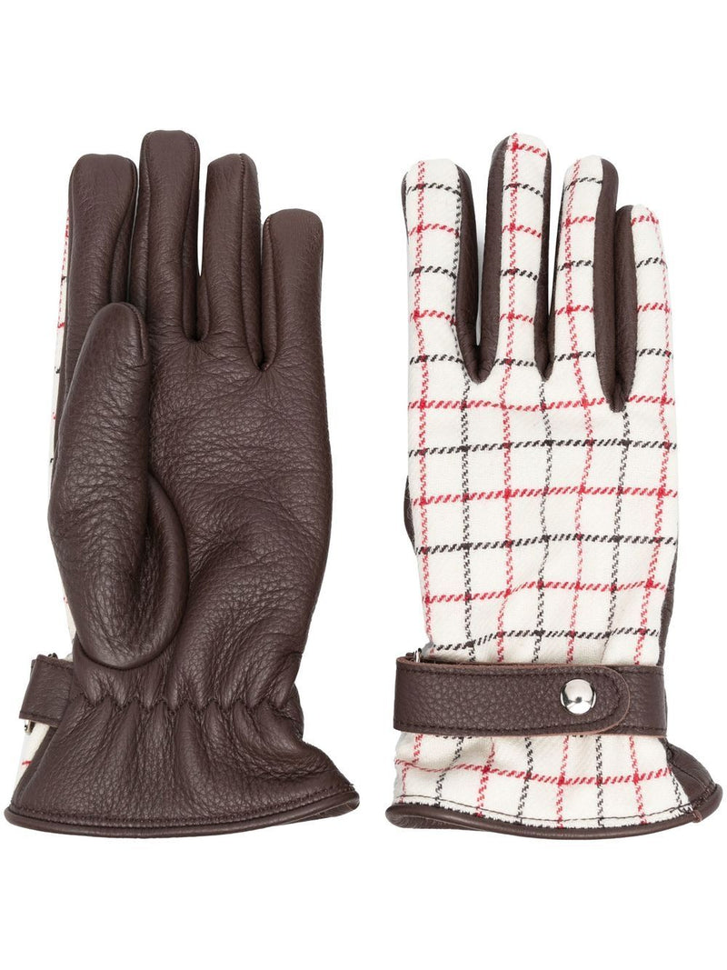 Checked Leather Gloves - Tan
