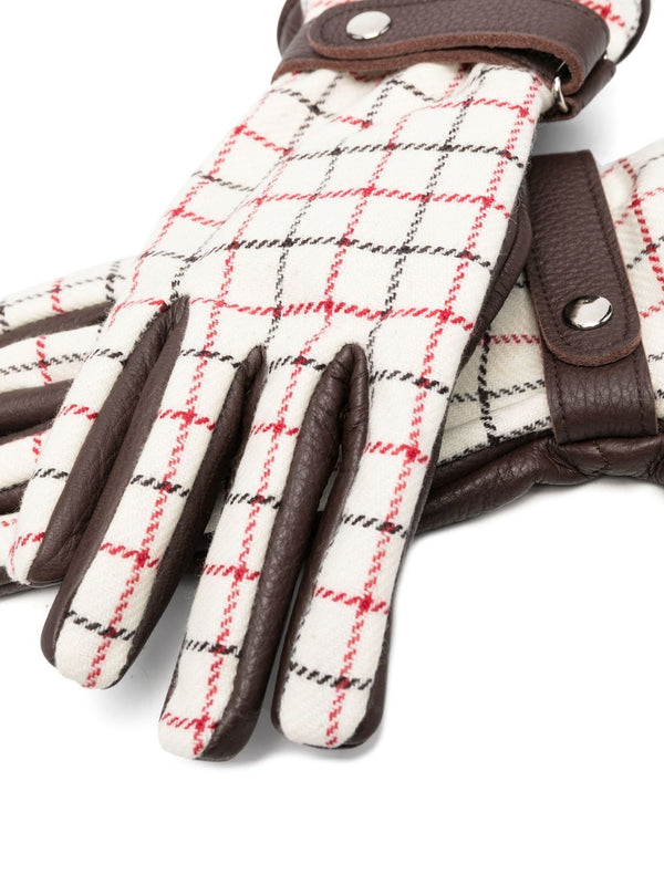 Checked Leather Gloves - Tan