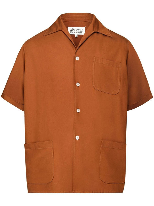 Maison Margiela collared button up shirt with short sleeves in dark orange - 1