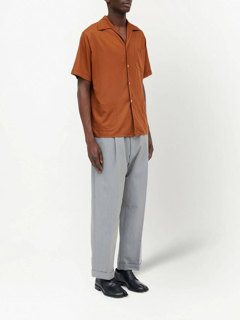 Maison Margiela collared button up shirt with short sleeves in dark orange - 3