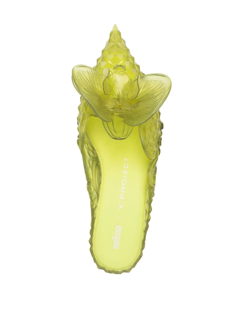 Court Shoe with Flower - Neon Yellow