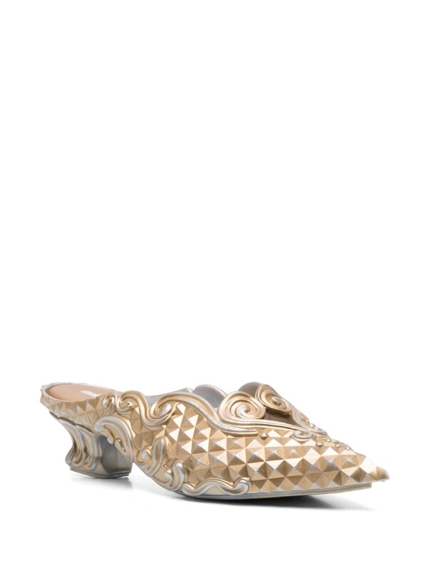 Melissa x Y/Project pointed shoes with kitten heel in gold and silver - 2