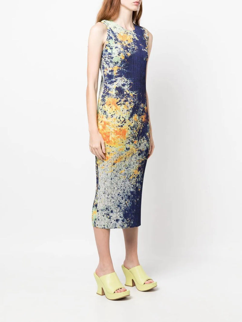 Splash Print Sleeveless Dress - Squirt Navy