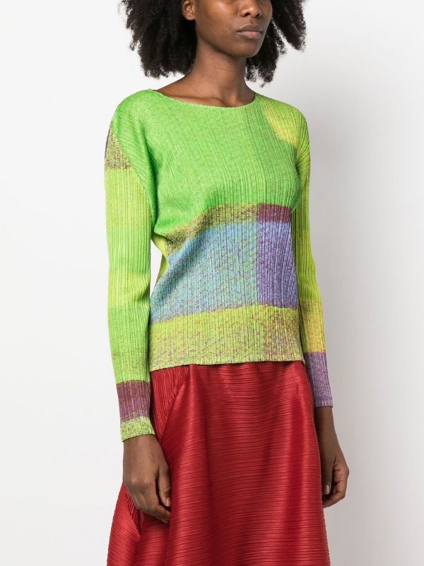 Issey Miyake Pleats Please │ Mixing Block Colour Top in Green