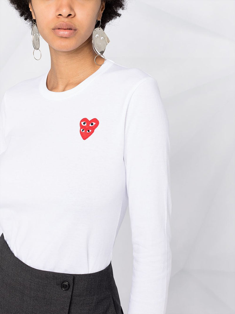 Womens Long Sleeve Tee Overlap Red Heart - White