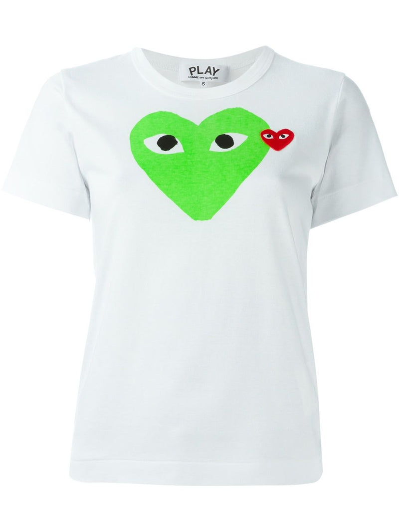 Womens Short Sleeve Tee Graphic Green Heart - White