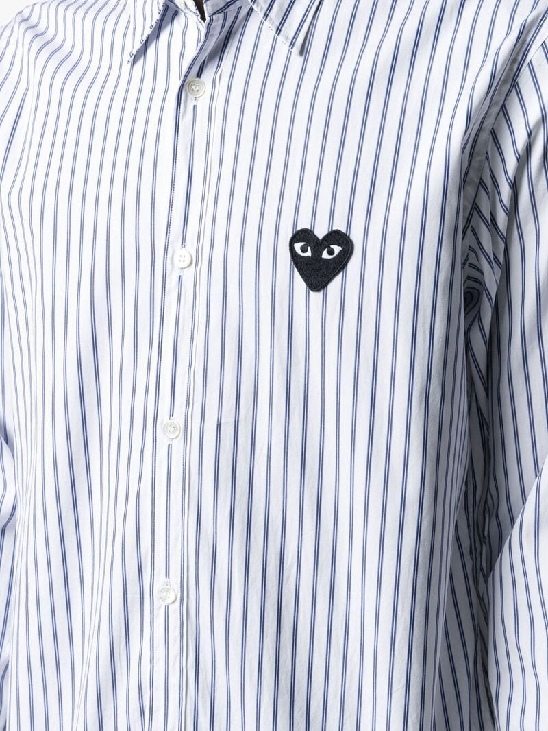 Mens Striped Shirt Black Heart -Blue