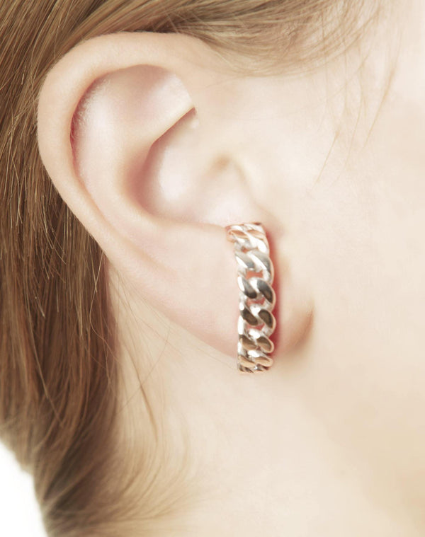 Half Loop Large Chain Earring - Silver