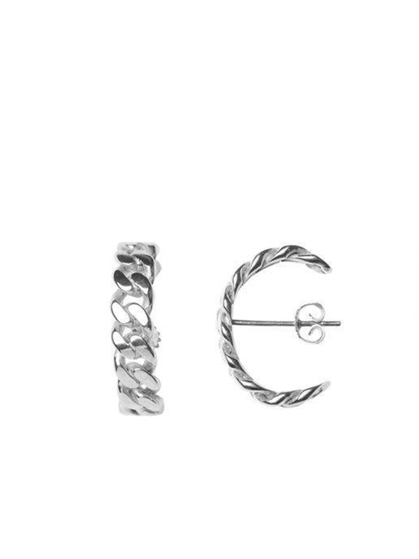 Half Loop Large Chain Earring - Silver