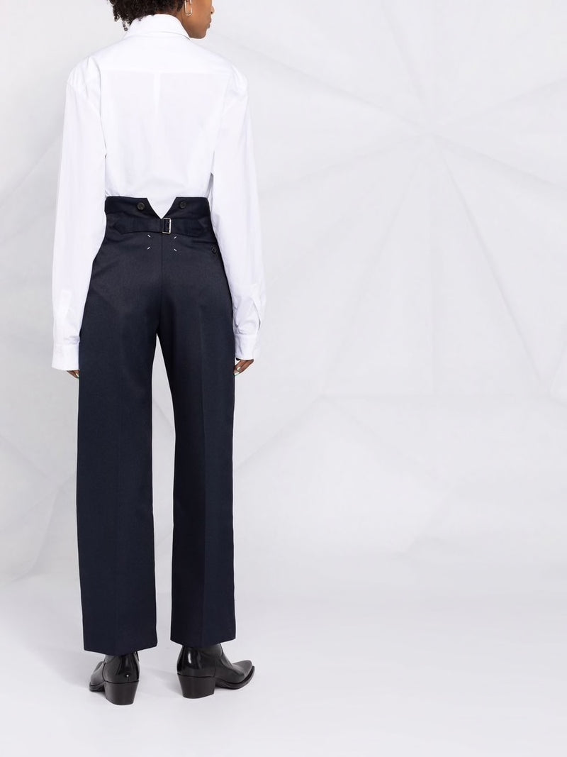 High Waisted Pleated Trousers - Navy