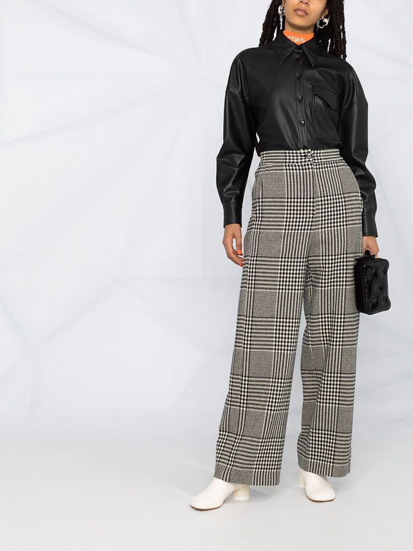 Wide-leg Houndstooth Trousers - Black/White