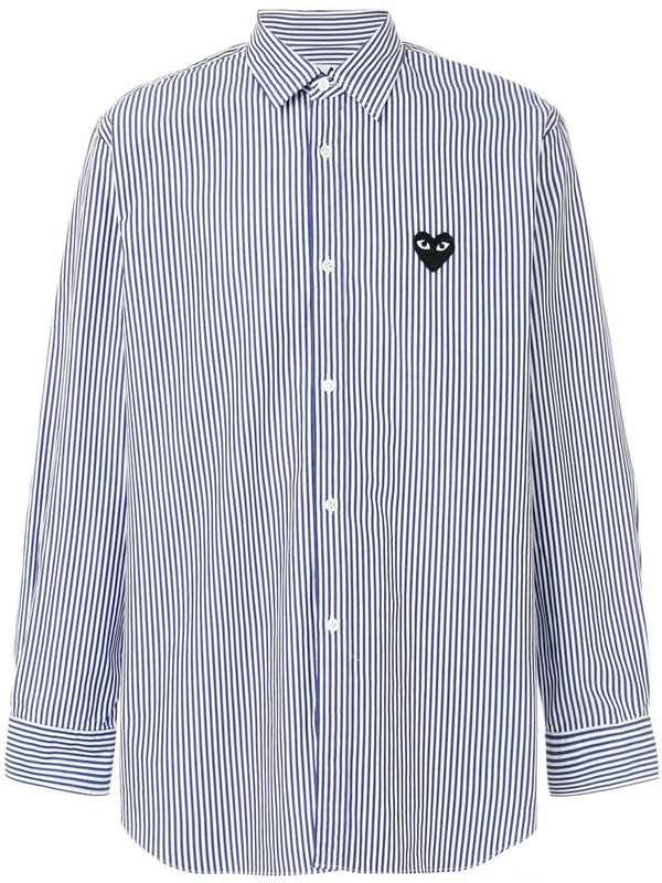 Mens Striped Shirt Black Heart - Blue