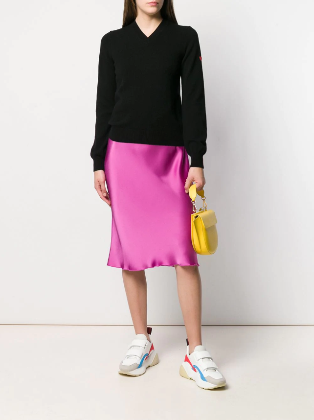 Womens V-Neck Pullover Red Heart - Black-[-Comme des Garçons Play-2