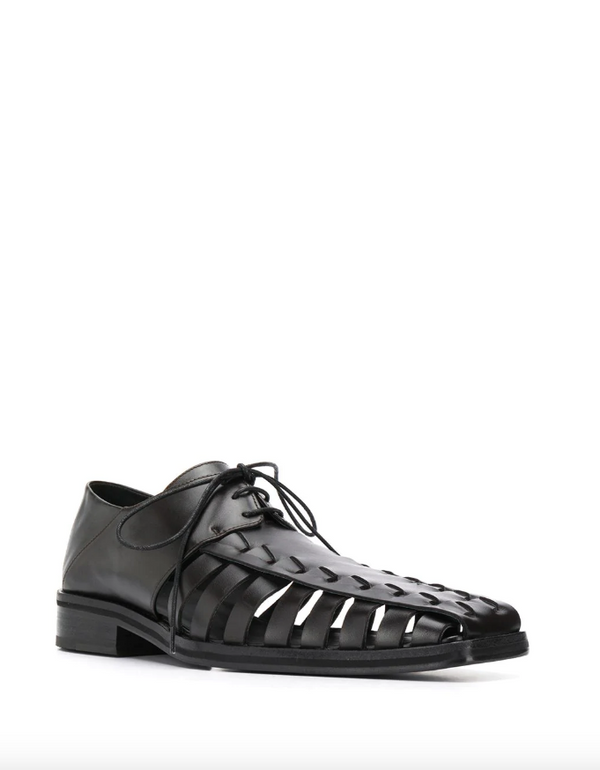 Long Gladiator Style Leather Oxford Shoes - Black