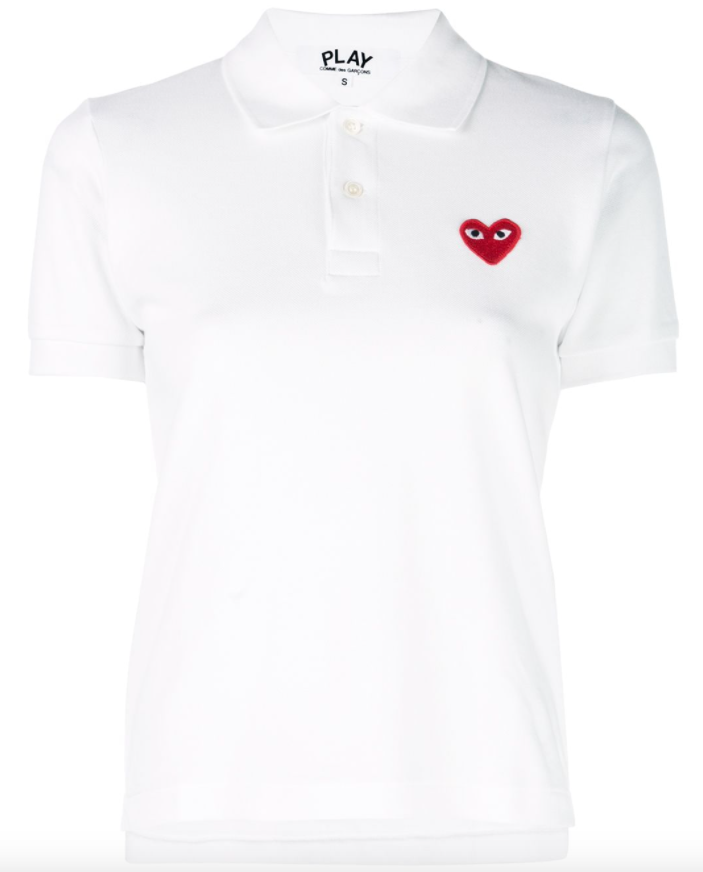 Womens Polo Shirt Red Heart - White