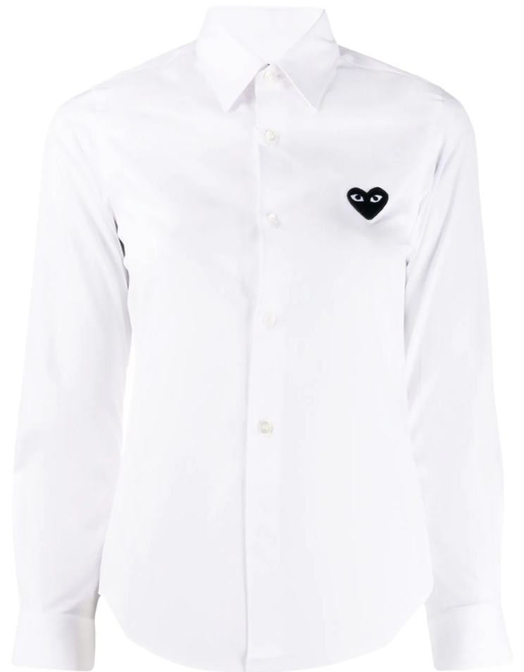Comme des Garcons Play womens collared shirt in white with embroidered black heart - 1