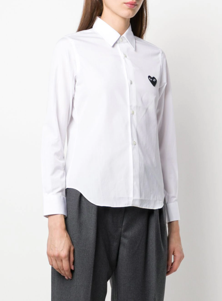 Comme des Garcons Play womens collared shirt in white with embroidered black heart - 3