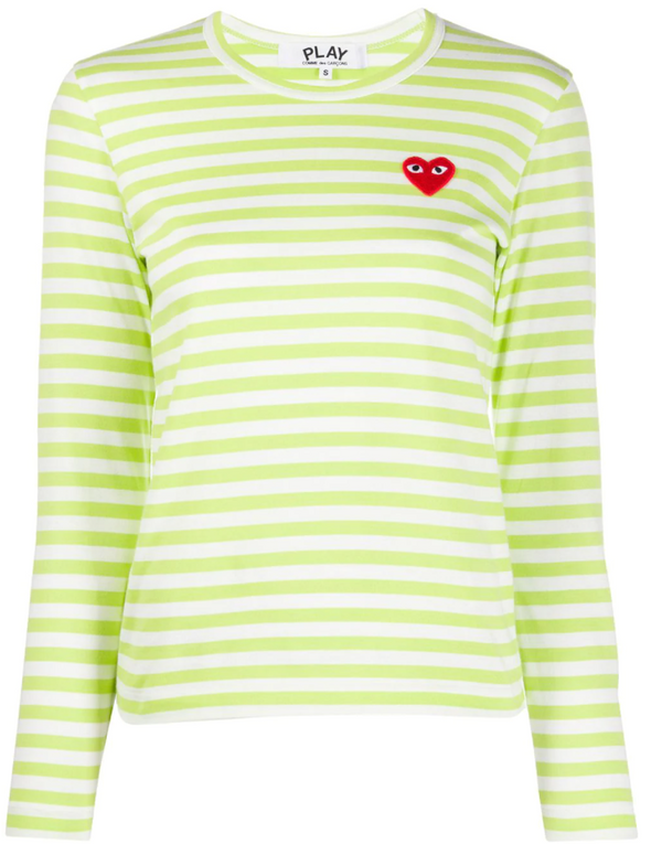 Comme Des Garçons │ Women's Striped Tee Red Heart in Light Green