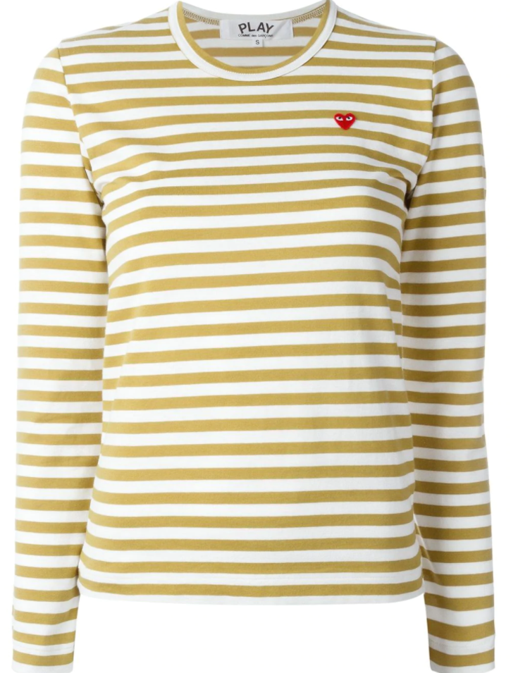 Womens Striped Tee Small Red Heart - Olive