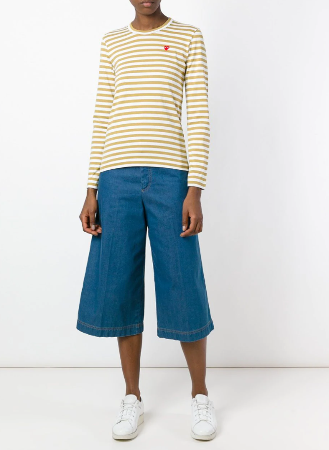 Womens Striped Tee Small Red Heart - Olive-[-Comme des Garçons Play-2
