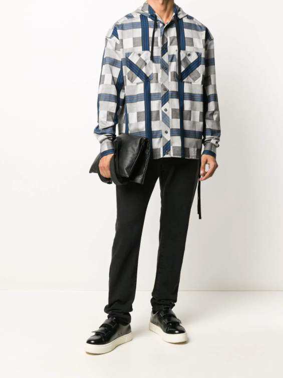 Check Print Drawstring Shirt - Grey