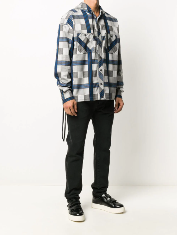 Check Print Drawstring Shirt - Grey