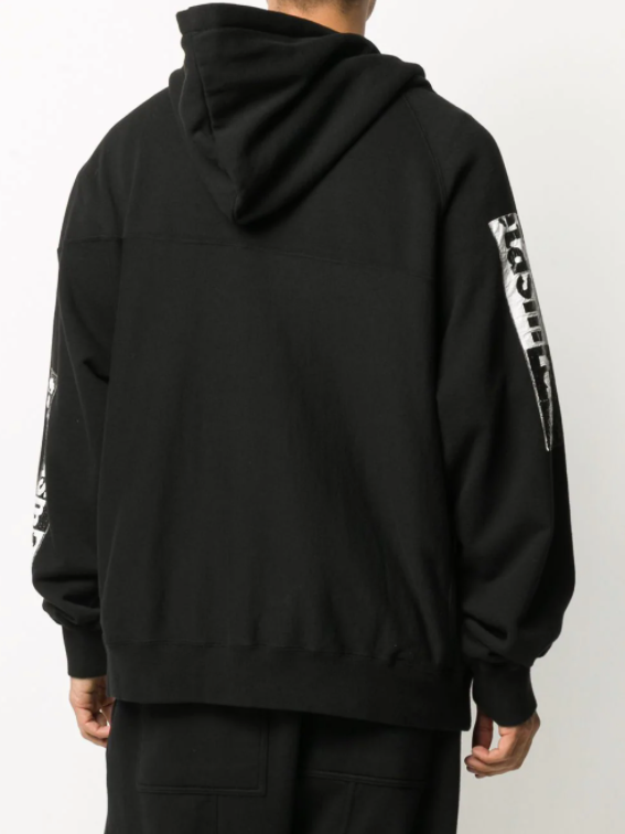 logo print hoodie - Black