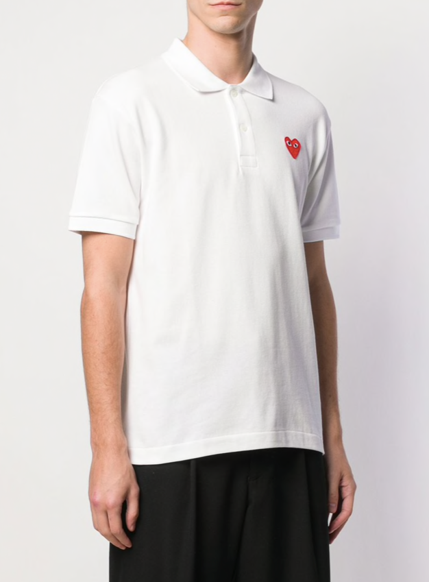 Mens Polo Shirt Red Heart - White