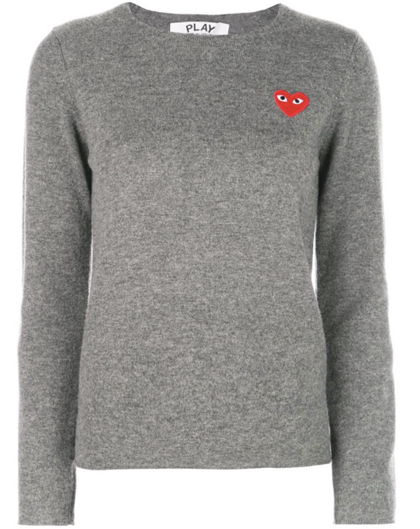 Womens Crewneck Pullover Red Heart - Grey