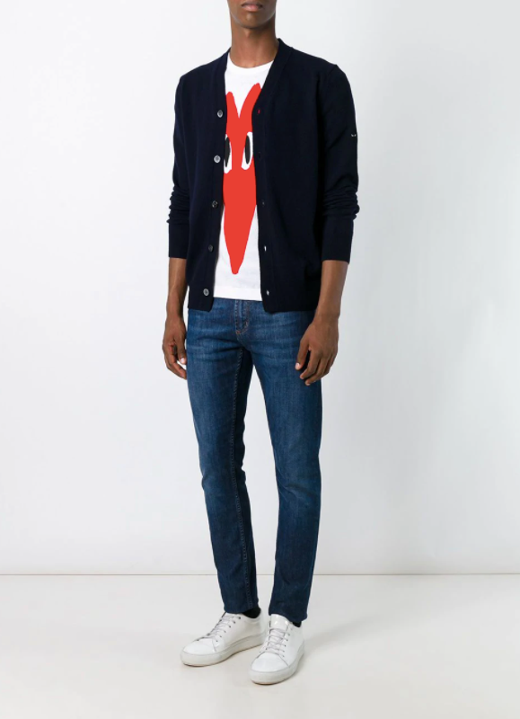 Mens Cardigan Sleeve Black Heart - Navy-[-Comme des Garçons Play-2