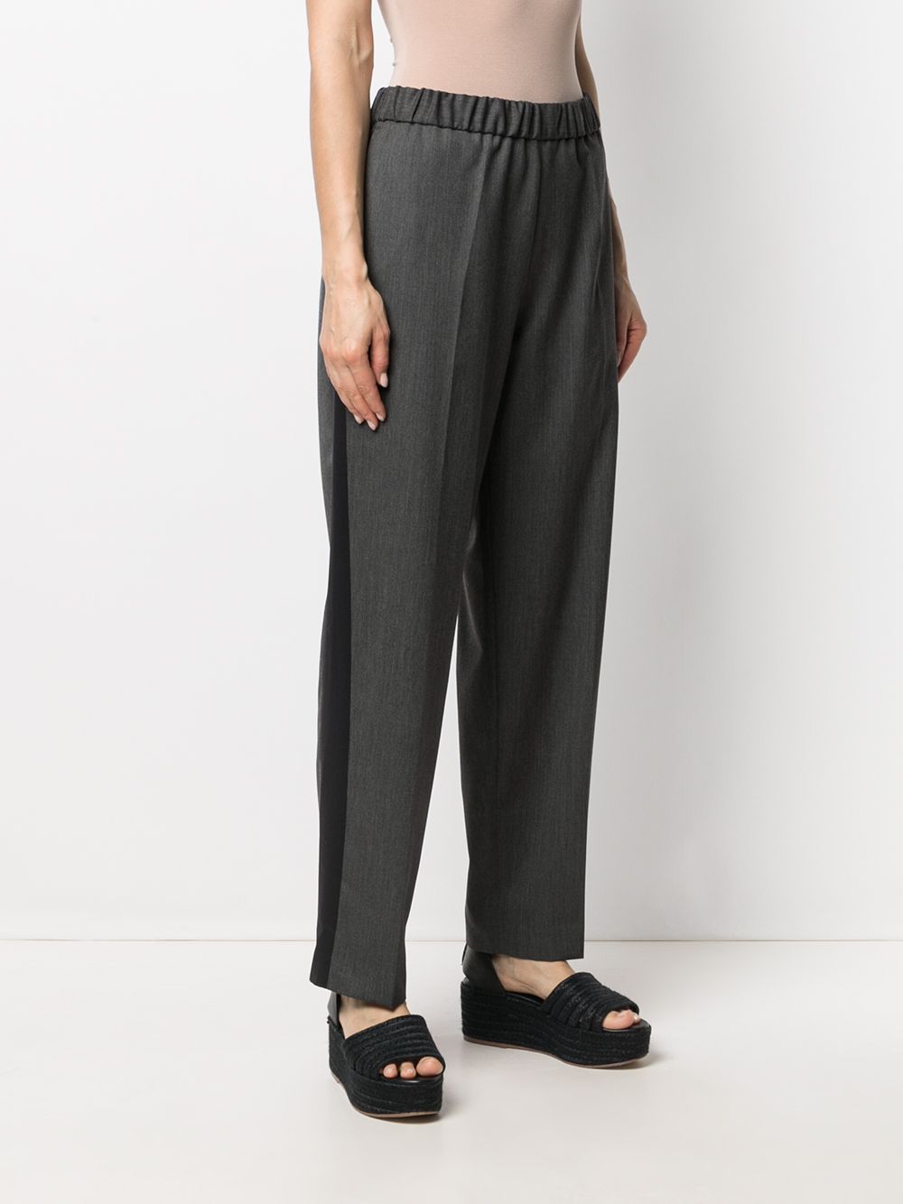 High Waisted Wool Trim Pants - Charcoal
