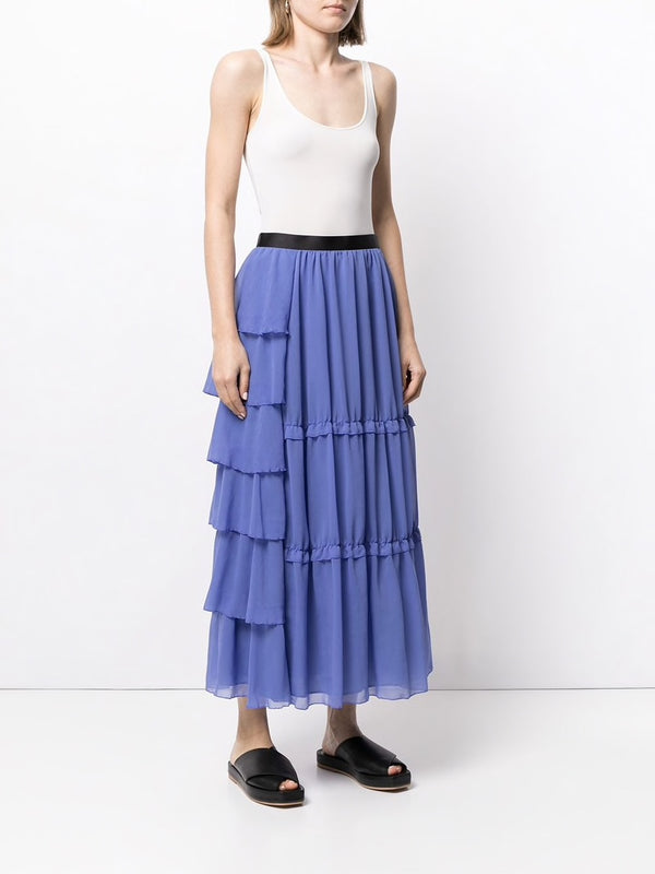 High Waisted Tiered Skirt - Light Blue